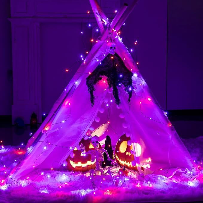 Halloween Fairy Lights 100FT 300 LED Waterproof Plug in Purple and Orange LED String Lights with Remote 8 Modes for Indoor or Outdoor, Patio, Backyard,Garden