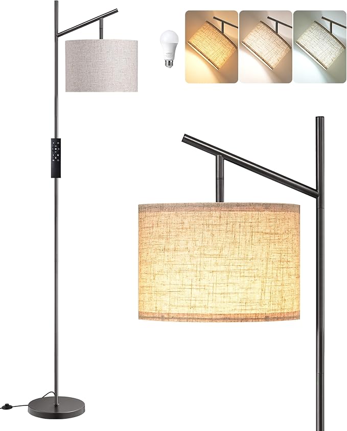 EDISHINE 64.7IN Floor Lamp with Remote, Dimmable & 5CCT, Modern Standing Lamp for Living Room, Foot Pedal Switch, Minimalist for Bedroom, Bulb Included, Black