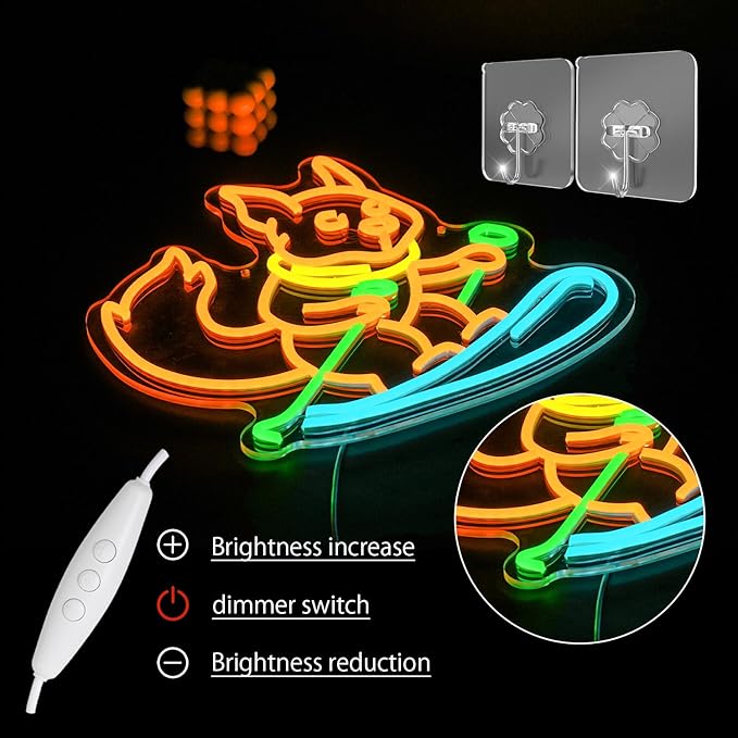 Squirrel Skiing Neon Sign for Wall Decor, Animal Snow Skiing Neon Signs Light, USB Powered Orange Squirrel Led Light Up Sign for Bedroom Pet Store Ski Area Decoration