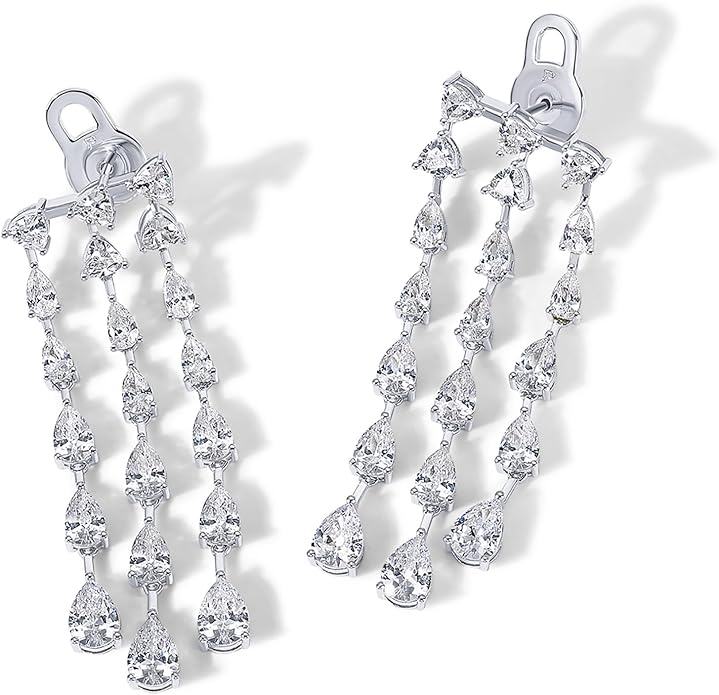 PAVOI 14K Gold Plated Long Tassel Dangle Earrings for Women - 925 Sterling Silver Posts Elegant Rhinestone Chain Chandelier Drop Earrings - Statement Jewelry