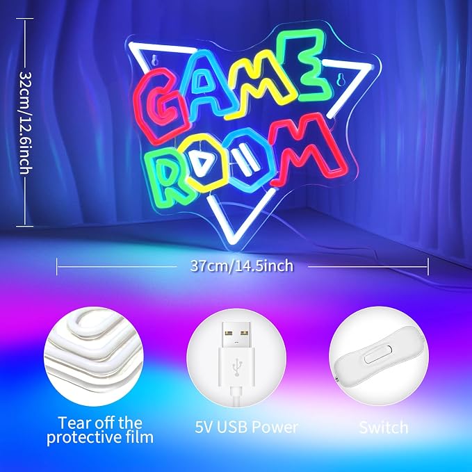 JEDAEMEN Game Room Neon Signs for Wall Decor Game Zone LED Sign Neon Lights | Gaming Led Light Sign Preppy Game Room Decor Light Up Sign for Teen Boys Gamer Room Birthday Party Decoration USB Powered