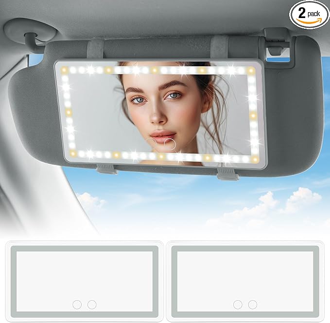 JOYTUTUS Car Sun Visor Vanity Mirror, Car Vanity Mirror With Lights, Makeup Mirror with 3 Light Modes & 60 LEDs, Rechargeable Car Mirror Dimmable Touch Control Travel Makeup Mirror for Car Truck SUV