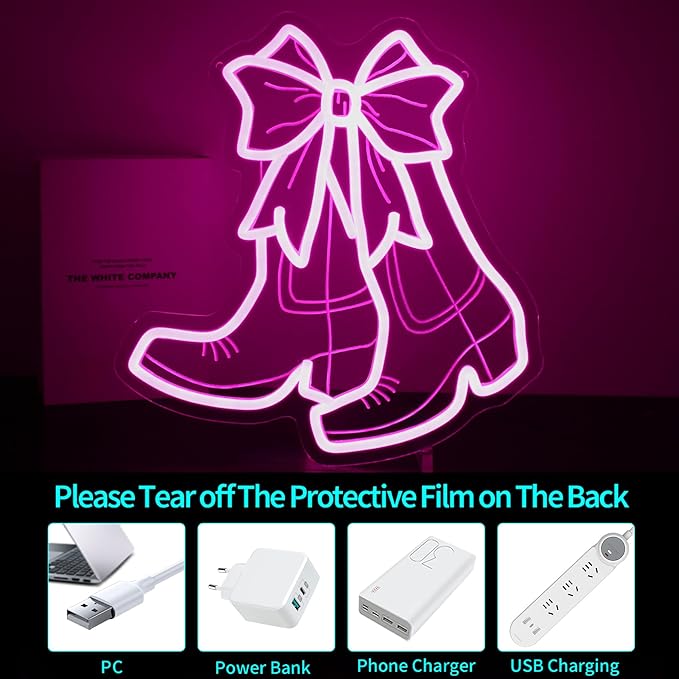 Neon Sign - HSJNJKFU Bow Boots Neon Signs for Wall Decor Beer Bar Signs for Room Decor Pink Led Lights Sign for Home Indoor Decor Birthday Party USB Powered