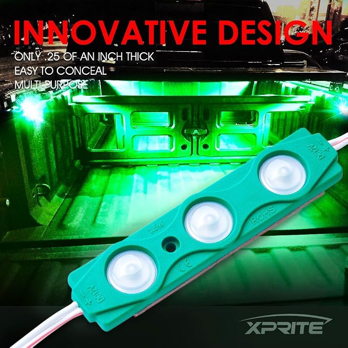 Xprite Green LED Truck Bed Light Kits with On/Off Switch, for Pickup Exterior Interior Lights Strips, Footwells, Running Boards, Cargo, Under Car, Tonneau Cover, Rail Rock Lighting - 8 PCs