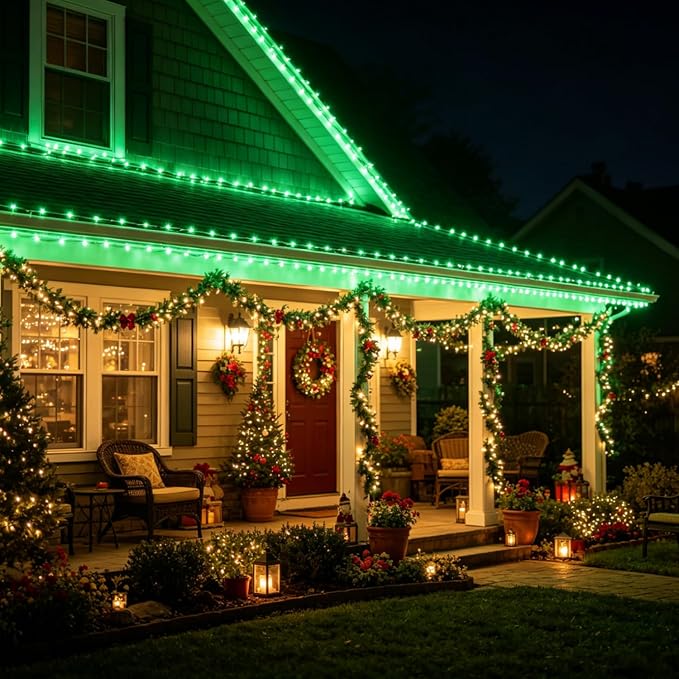 16.4ft Green LED Rope Light Waterproof | Flexible flat design. Connectable. Indoor/outdoor use. Ideal for home, Christmas, garden, patio, party decoration.