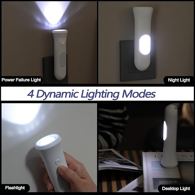 4 in 1 Emergency Lights for Home Power Failure, 6 Pcs Rechargeable LED Flashlight Plug in Wall, Automatic Turn-On Power Outage Night Light Flashlight for Hurricane Preparedness Items