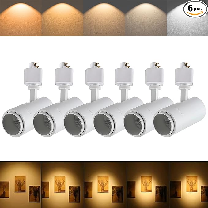 5Color LED Track Lighting Heads 12W Dimmable,Zoomable Beam15°/24°/36°/45°/60°,2700K/3000K/3500K/4000K/5000K,Single Circuit H Track Lighting Heads Ceiling Fixtures Art Lighting(6 Pack-White)