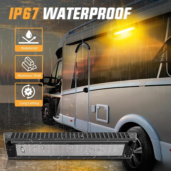 Nilight 1PC 13 Inch RV Exterior Light Amber Beam for RV Trailer Camper SUV | 1PC LED porch scene cargo light, black aluminum housing, 12V 24V waterproof for RVs trailers campers 5th wheels