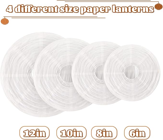 10pcs White Round Hanging Paper Lanterns, 4 Size | Chinese Paper Lanterns, Party Wedding Anniversary Decorations