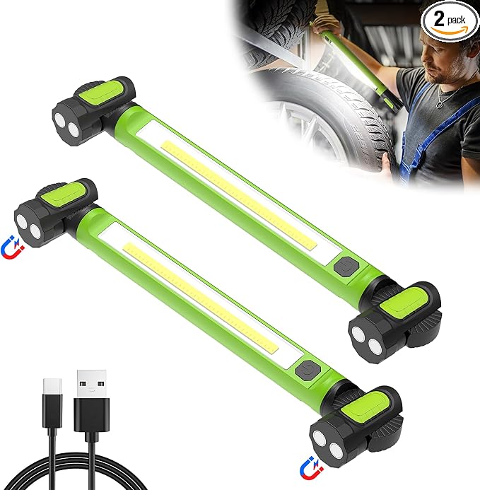2 Pack Mechanic Work Light, 3000LM Rechargeable LED Bar, Portable, Magnetic, Hooks, SOS Flashlight