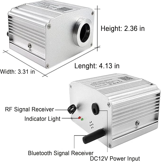 10W Twinkle Fiber Optic Light Engine, Bluetooth App/RF Remote Control for Starlight Headliner, Car Plug & Power Adapter, PG Connector & 3 Drill Bits