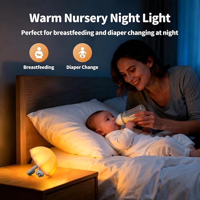 LED Umbrella Night Light, Rechargeable Touch Lamp for Nursery, Bedside Lamp with Cute Animal Design, White (White)