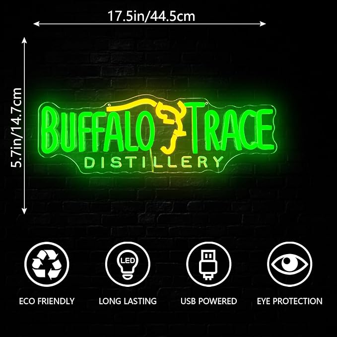 Buffalo Neon Sign Trace Distillery Whiskey Neon Lights for Bedroom Home Business Club Pub Neon Bar Sign for Man Cave Light up Sign for Wall Decor Gift