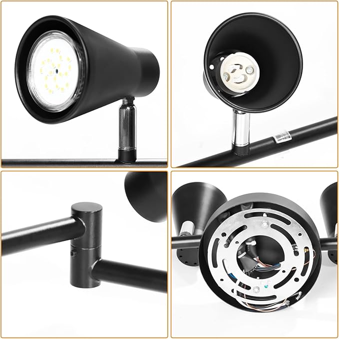 LABOREDUCER Flexible Track Lighting Fixture, Foldable Ceiling Spot Light with Adjustable 8 Light Heads, GU10 Track Light Kit for Kitchen Bedroom Living Room Matte Black (Bulbs Not Included)
