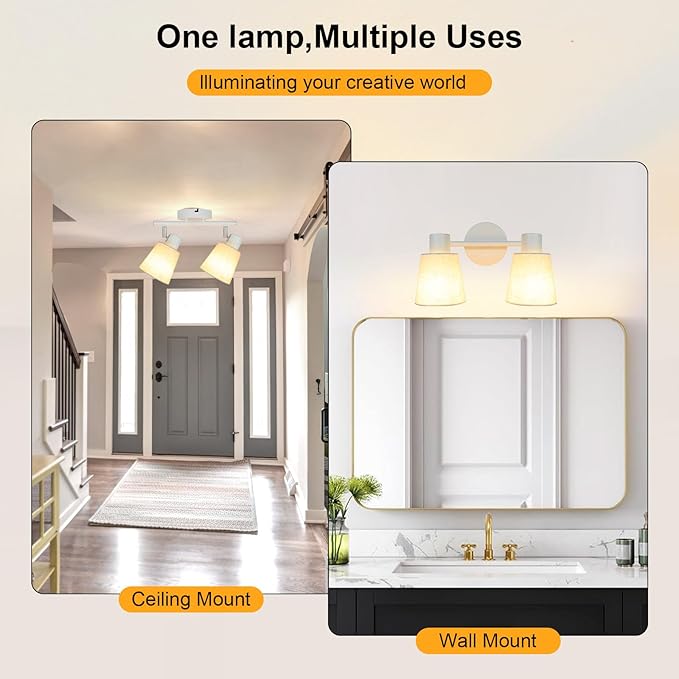 LTBLIGHT 2-Light Track Lighting, Flexible Adjustable Ceiling Light with White Linen Shade, Simplicity Spotlight for Bedroom Art Display Vanity, E26 Base (Bulbs Not Included)