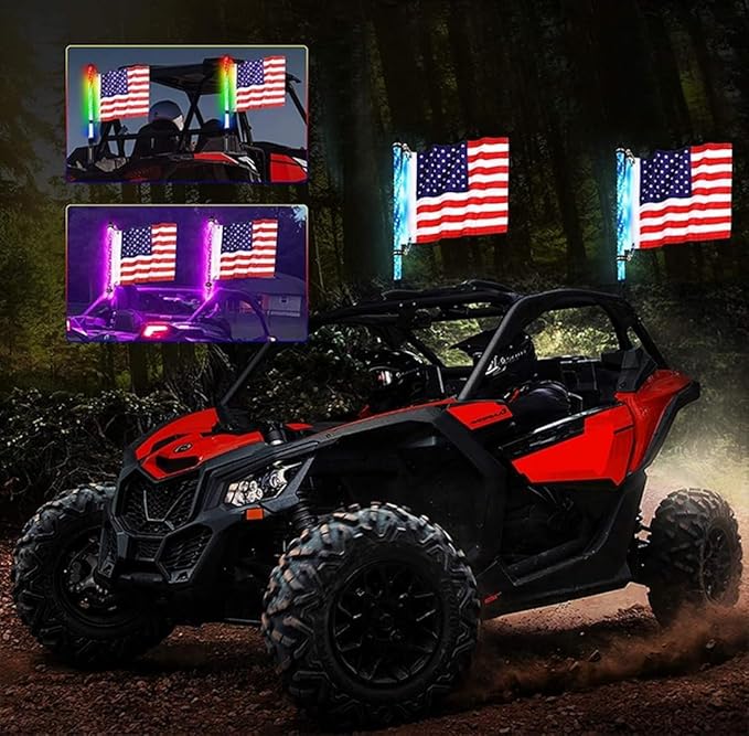 S7 2PCS 2FT Led Whip Light/Spiral RGB Remote Control Lighted Antenna Whips for Can-am ATV UTV RZR Polaris Dune Buggy 4-Wheeler Offroad Truck (2FT)