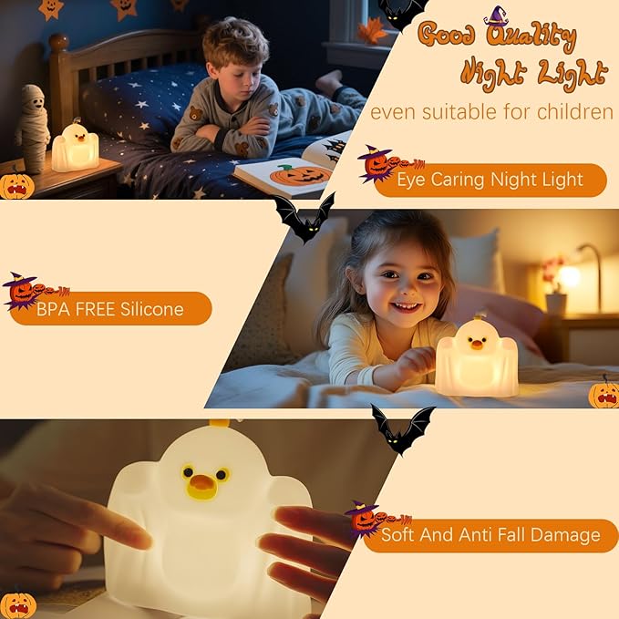 Ghost Duck Night Light for Kids, Cute Halloween Decor Squishy Lamp, Fun Weired Gag Ducky Gifts, Rechargeable Dimmable Bedside Animal Lamp, Baby Room Boys Girls College Dorm Trendy Stuff