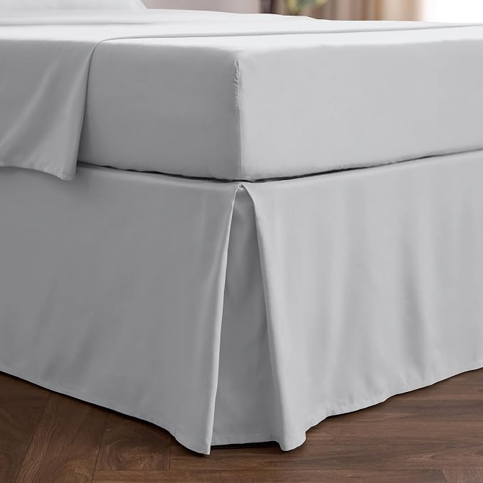 Mellanni Bed Skirt Cal King Size - Tailored Drop Bed Skirting | 15-Inch Pleated Dust Ruffle - Hotel Luxury Bedding - Wrinkle, Fade, Stain Resistant - 1 Bedskirt (Cal King, Light Gray)