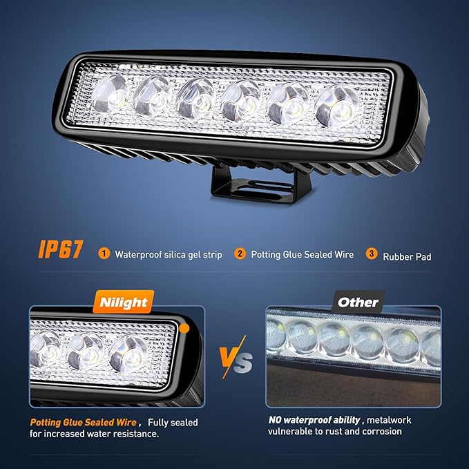 Nilight Led Light Bar 2PCS 18w Spot Driving Fog Light Led Pods Off Road Lights Boat Lights Driving Lights Led Work Light SUV Lamp