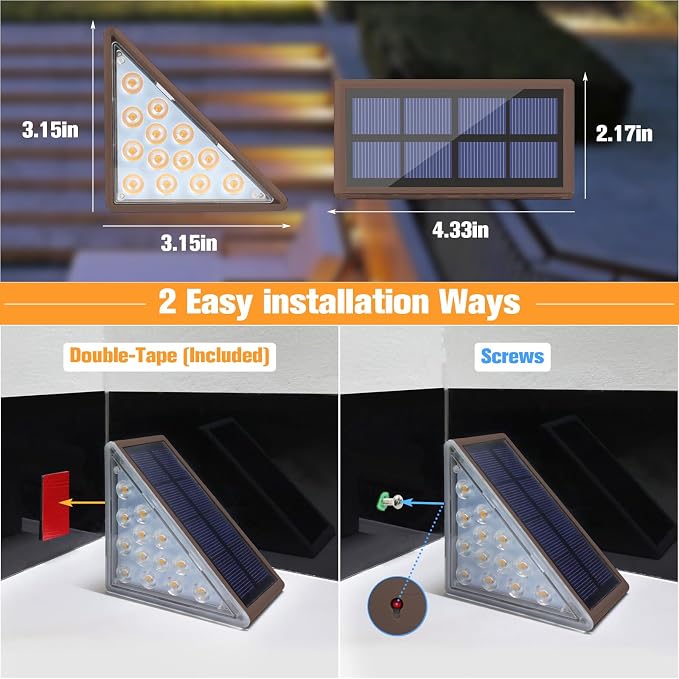VOLISUN Solar Step Lights Outdoor Waterproof, LED Outdoor Stair Lights | Solar Step Light for Outside, Deck Light Decor for Stair,Front Porch and Patio(Brown,24 Pack)