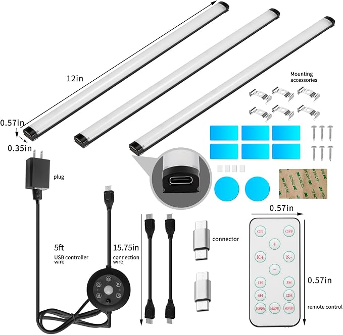 LED Under cabinet lights Dimmable Reading Light Bar for Kitchen Workbench | THLIFURE,Brightness Dimming,Warm to Cool White Stepless Color Changing, IR Remote, Sensor Lighting, Ultra Thin Strip Lights