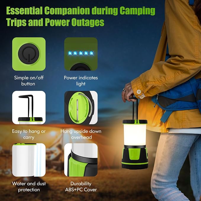 Rechargeable Emergency Lantern, 3000 Lumens Camping Light | with 7500mAh Power Bank, 5 Modes, IP54 Weather Resistant Light for Power Outages, Camping & Storm Prep