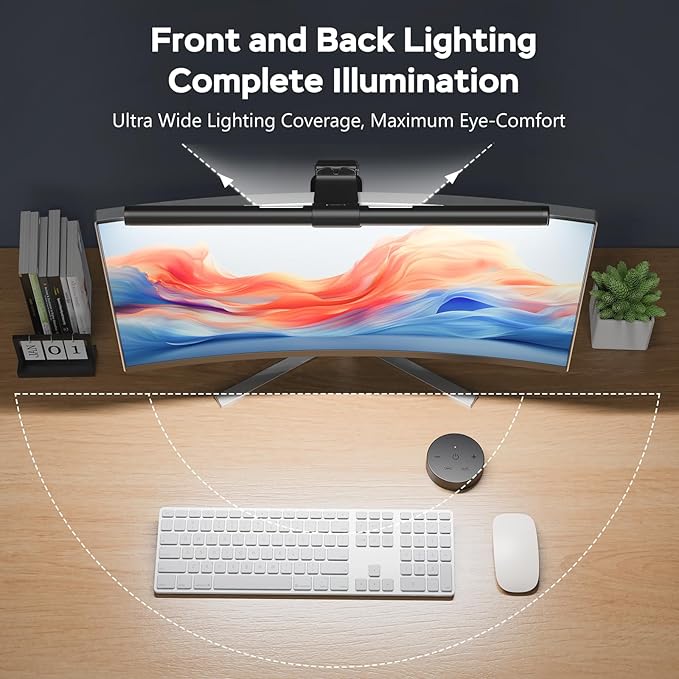 OOWOLF 2Pack Monitor Light Bar with Remote, Ra95 Computer Monitor Lamp for Eye Caring, USB Reading LED Task Lamp with Dimming, Dimmable Light Bar with Backlight, No Glare Space Saving Desk Lamp