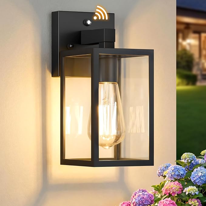 Dusk to Dawn Outdoor Wall Light Fixture Waterproof Black 1 Pack | Waterproof Wall Mount Lantern Exterior Porch Wall Light Weatherproof Wide Outdoor Use Doorway Garage Yard