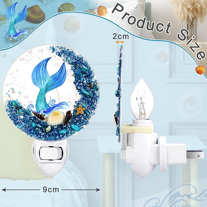 Hortsun Plug in Seashell Night Light Ocean Sea Animal Decorative Night Light Plug in Beach Lamps Vintage Ocean Lamps for Adult for Home Bedroom Living Room Bathroom Wall(Mermaid)