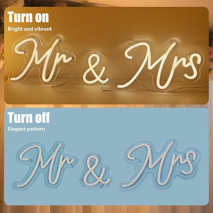Mr and Mrs Neon Sign for Wedding Neon Light LED Backdrop Wall Decor USB Wedding Reception Decoration Gifts for Anniversary Engagement Banquet