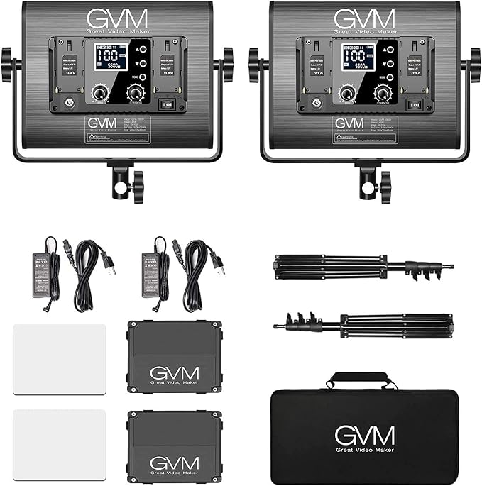 GVM RGB LED Video Light with Bluetooth Control, 360° Full Color 1000D PRO Video Lighting Kit with 736pcs Led Beads, 2 Packs Led Panel Light for YouTube Studio, Video Shooting, Conference, CRI 97+