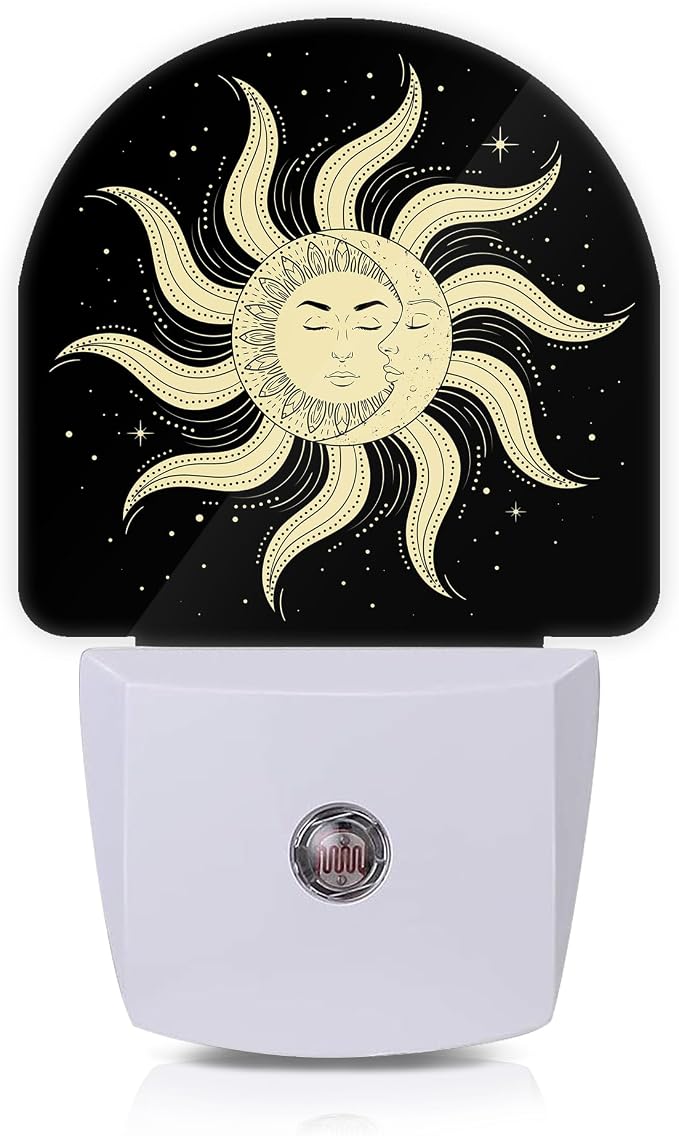 Moon Star Sun Night Lights Plug into Wall for Girls Boys Room,Night Light LED Lamp Dusk to Dawn Sensor Round Lamp for Bedroom Bathroom Hallway Home Wall Decor
