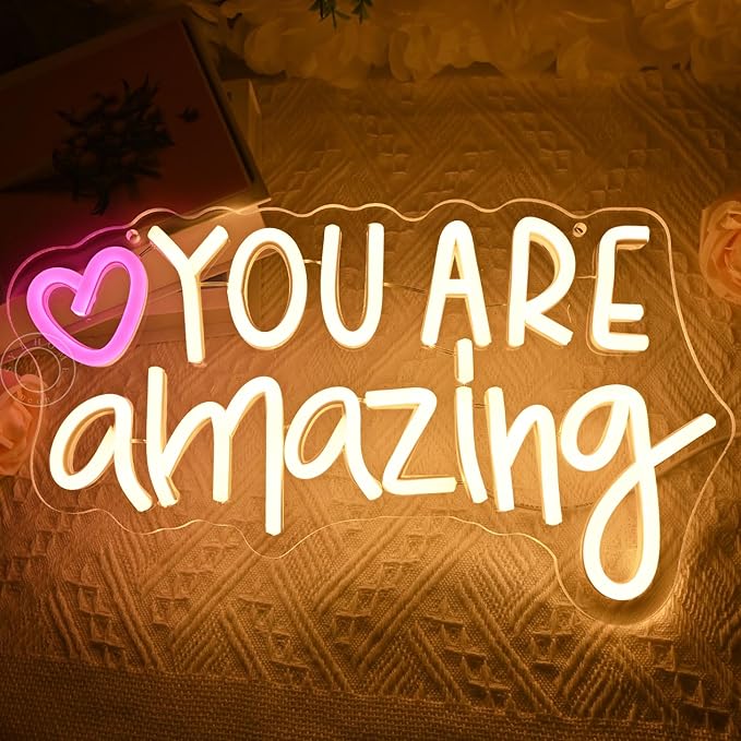SYLHOME Led Neon Light Sign You Are Amazing Heart Classroom Kids Room Besroom Wall Decor Sign Banner Birthday Christmas Party Backdrop 13.8" X 8" USB