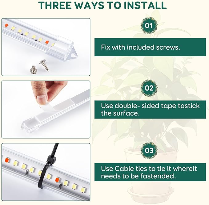 3-Bar Grow Light Strips for Indoor Plants, 16" Full Spectrum Plant Lights, 6500K Sunlike Grow Lights with 6/12/18H Timer, 5-Level Dimmable for Indoor Growing