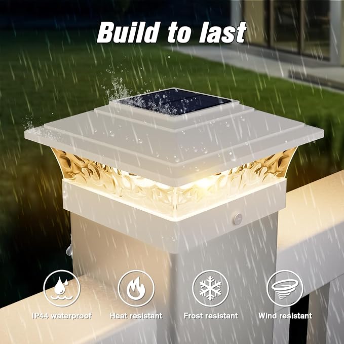 Solar Post Cap Lights Outdoor 6pack, Waterproof Solar Powered Deck Fence Post Lights Fit 4x4/5x5/6x6 Wood/Vinyl Posts, White Vinyl Fence Post lights with Warm/Cool White for garden, Patio, Porch, Deck