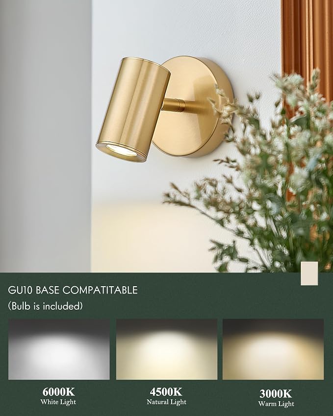 1-Light Wall Sconce,LED Track Lighting with GU10 Bulb,Brass Gold | Indoor Wall Lighting for bedroom,hallway,living room,entryway