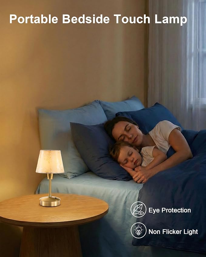 UMEXUS 9.8'' Small Cordless Table Lamp, 5200mAh Battery Operated Touch Lamp | Rechargeable Dimmable Warm Light for Restaurant, Portable Night Light for Bedside Dining Bedroom Kitchen Outdoor, Champagne