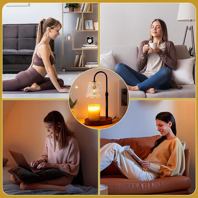 CRMILL Candle Warmer Lamp Electric Timer - Candles Height Adjustable Dimmable Warmers Scented Flower Lamps No Flame Heat Warm Melt Wax Jar Modern Home Decor Table Lights for Home Living Bedroom