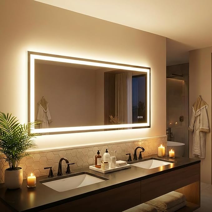 60"x 36" LED Bathroom Mirror with Lights, Backlit & Front Lit, Dimmable, Anti-Fog, 3 Colors Led Mirror, Lighted Bathroom Vanity Mirror for Wall, Tempered Glass, Memory Function,Shatter-Proof