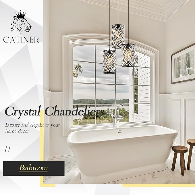 Black Crystal Cluster Pendant Light, 3-Light Kitchen Island Hanging Light | 3-light black crystal pendant with adjustable height, E26 sockets, dimmable for kitchen islands, dining rooms and bedrooms