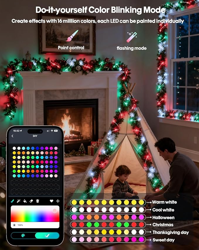 Color Changing Globe String Lights, 49ft Smart RGB-IC Fairy Lights with Remote & APP Control, Mini Ball LED Twinkle Lights Hanging for Indoor Bedroom Living Room Party Christmas Decor
