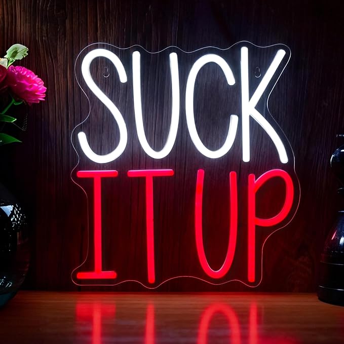Suck It Up Neon Sign Dimmable LED Funny Game Room Bar Man Cave Decor | Bold Attitude Quote Design Creates a Fun Atmosphere for Pub Garage Basement Office Bedroom Party Entertainment Spaces