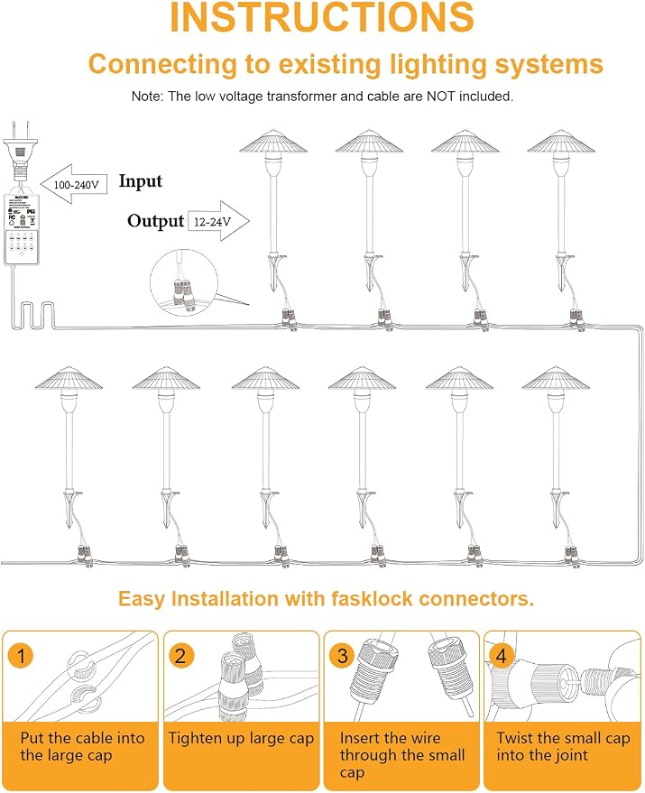 ZUCKEO Low Voltage Landscape Lighting LED Pathway Lights, 5W Landscape Path Lights 3000K Warm White 12-24V, Outdoor IP66 Ground Light for Garden, Walkway, Yard (12-Pack with Connector)