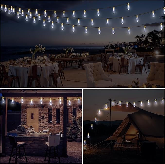 (New) Outdoor String Lights, 24FT Hemp Rope LED Patio Lights, Waterproof 8 Light Modes Plug-in Hanging Edison Bulb Lights for Backyard, Garden, Porch, Wedding, Christmas Decor