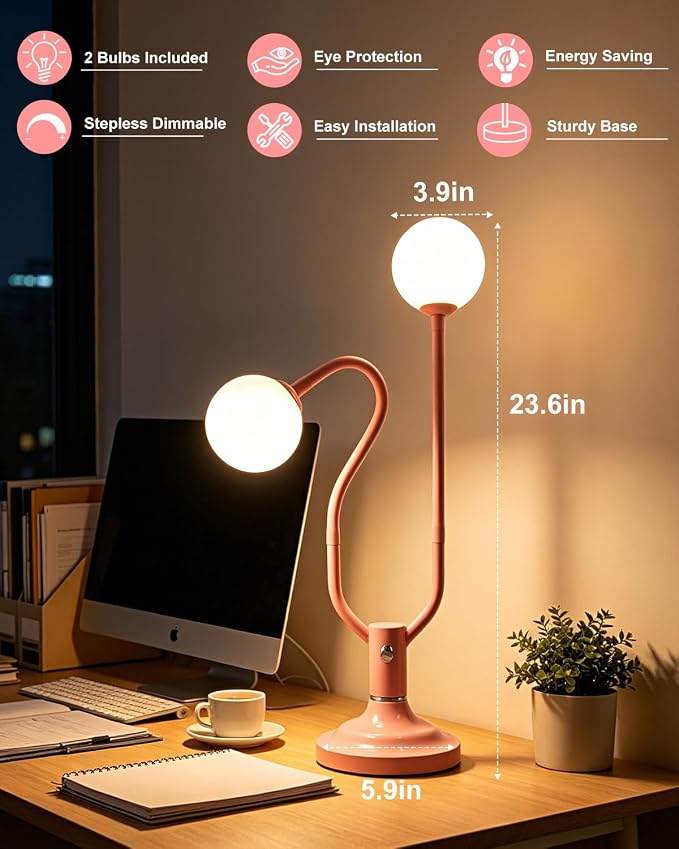 Orange Globe Table Lamp Dimmable Magic DIY Arms G9 Bulbs Included | Nightstand Modern Desk Lamp Vintage Ambient Night Light Warmwhite Kids Bedside Lamps for Bedroom Living Room Nursery Gift