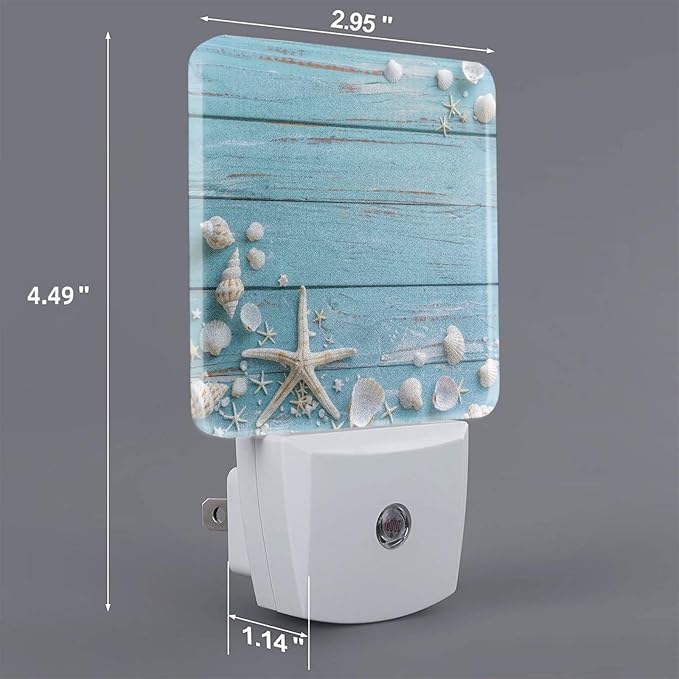 Seashell Night Light Plug-in LED Lamp Set of 2, Dusk to Dawn Auto Sensor Summer Beach Board Nightlights 2 Pack