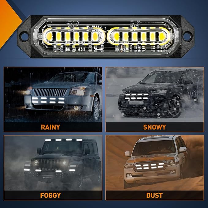 Nilight 8PCS Led Strobe Lights 12LED White Emergency Light 12V 24V Surface Mount Flashing Warning Hazard Beacon Ultra Slim Sync Feature Mini Grille for Cars Trucks Off Road Vehicles SUV