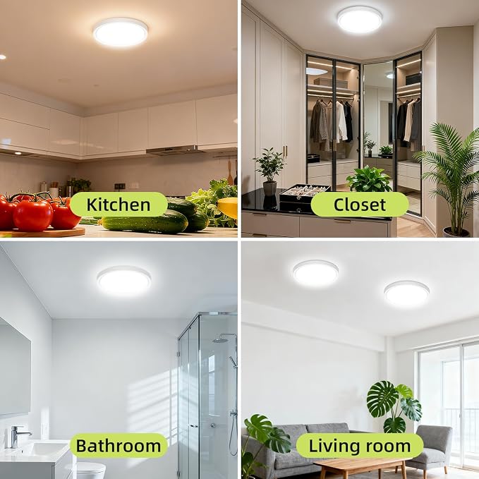 6PACK 7 Inch White Flush Mount Ceiling Light, 15W 1800LM Ceiling Light Fixture,3000K/3500K/4000K/5000K/6500K Color Temperature, LED Flat Ultra-Thin Round Lighting Fixture for Closet Bathroom Hallway