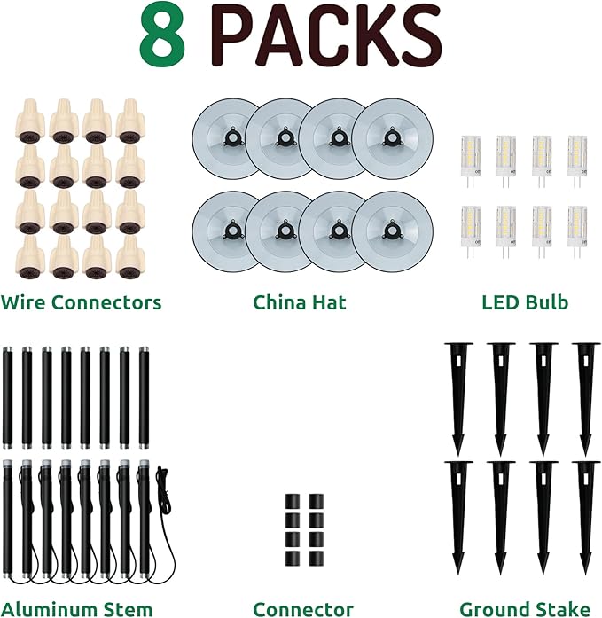 Lumina Lighting® 3W Landscape Lighting 12V Landscape Lights Low Voltage Landscape Path Lights Warm White Waterproof Outdoor Replaceable G4 LED Bulb for Garden Pathway Lawn Yard (Black, 8-Pack)