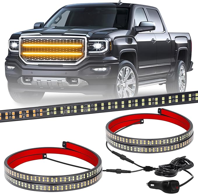 XRIDONSEN 2PCS 30 inch Amber Grill Lights Strip 360 LED Truck Strobe Lights Exterior Grille Front/Rear Emergency Flashing Warning Hazard Safety Caution Light for Tow Plow Trucks Construction Vehicles